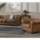 Canapé Chesterfield en cuir brun foncé avec capitonnage en losange caractéristique