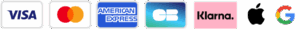 Icônes de paiement pour Visa, Mastercard, American Express, CB, Klarna, Apple et Google sur un fond clair. Canape Paris by Atelier Bis