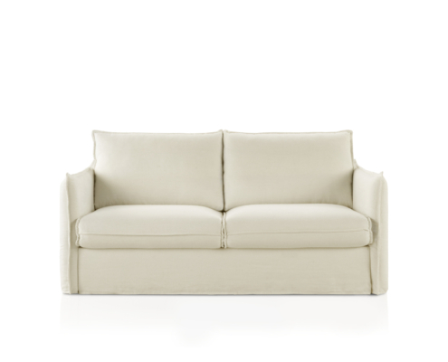 Canapé deux places GRENADE moderne, de couleur crème, convertible en canapé, avec des assises et des dossiers rembourrés sur fond blanc. Canape Paris by Atelier Bis