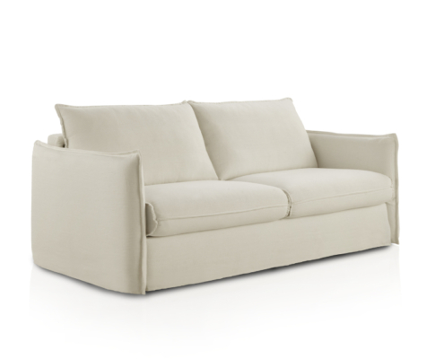 Canapé moderne GRENADE de couleur crème avec deux coussins d'assise et deux coussins de dossier sur fond blanc. Canape Paris by Atelier Bis