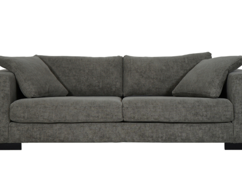 vang Canapé rembourré gris foncé avec deux coussins d'assise et deux coussins de dossier inclinés, vus de face. Canape Paris by Atelier Bis